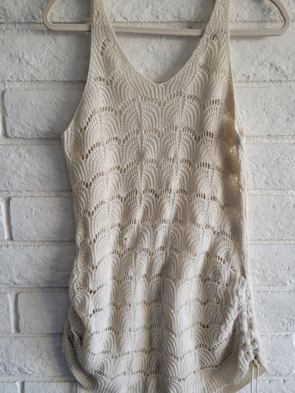 Beige Open Knit Dress Swim Coverup Sz Sm
